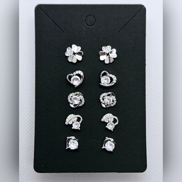 5 Pairs of Diamond Simulants Stud Earrings - Picture 1 of 3
